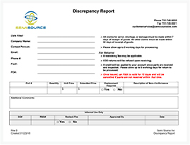 RMA / Discrepancy Report